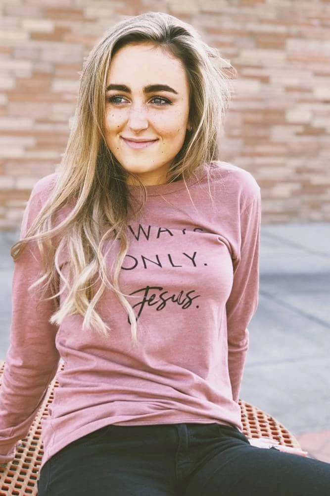 Hope Outfitters Always. Only. Jesus. Mauve Longsleeve Tee WOMEN'S 1 Hope Outfitters Always. Only. Jesus. Mauve Longsleeve Tee WOMEN'S