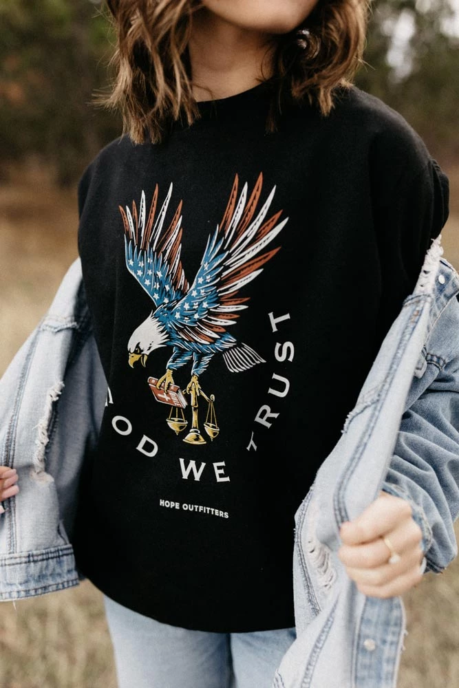 Hope Outfitters Eagle God We Trust Crewneck Sweatshirt WOMEN'S 3 Hope Outfitters Eagle God We Trust Crewneck Sweatshirt WOMEN'S