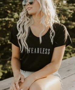 Hope Outfitters Womens Fearless Black Flowy Scoop Tee WOMEN'S