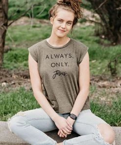 Hope Outfitters Always. Only. Jesus. Flowy Rolled Cuff Tank