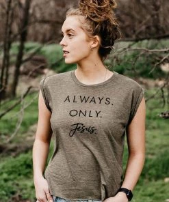 Hope Outfitters Always. Only. Jesus. Flowy Rolled Cuff Tank