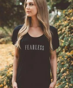 Hope Outfitters Womens Fearless Black Flowy Scoop Tee WOMEN'S