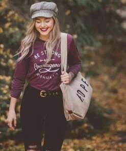 Hope Outfitters Be Strong & Courageous Maroon Longsleeve Tee WOMEN'S 9 Hope Outfitters Be Strong & Courageous Maroon Longsleeve Tee WOMEN'S